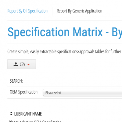 View oil specification and approval reports
